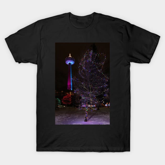 Niagara Falls Skylon Tower with Christmas Lights T-Shirt by Christine aka stine1